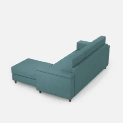 Divano 208x85 design a tre posti con bracciolo squadrato e pouf idrorepellente blu petrolio DI6