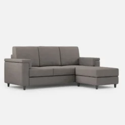 Divano 208x85 design a tre posti con bracciolo squadrato e pouf idrorepellente grigio DI6