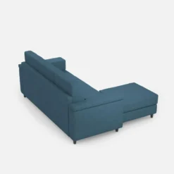 Divano 208x85 design a tre posti con bracciolo squadrato e pouf idrorepellente blu avio DI6