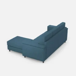 Divano 208x85 design a tre posti con bracciolo squadrato e pouf idrorepellente blu avio DI6