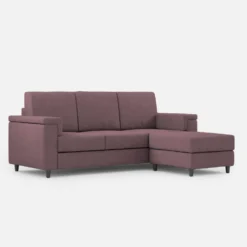 Divano 208x85 design a tre posti con bracciolo squadrato e pouf idrorepellente prugna DI6