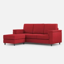 Divano 208x85 design a tre posti con bracciolo squadrato e pouf idrorepellente rosso DI6