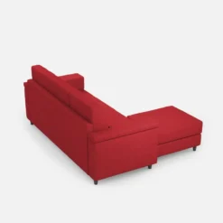 Divano 208x85 design a tre posti con bracciolo squadrato e pouf idrorepellente rosso DI6