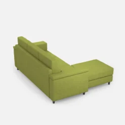 Divano 208x85 design a tre posti con bracciolo squadrato e pouf idrorepellente verde DI6