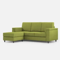 Divano 208x85 design a tre posti con bracciolo squadrato e pouf idrorepellente verde DI6
