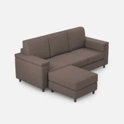 Divano 208x85 design a tre posti con bracciolo squadrato e pouf idrorepellente talpa DI6