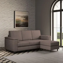 Divano 208x85 design a tre posti con bracciolo squadrato e pouf idrorepellente talpa DI6