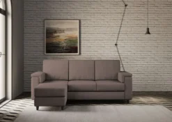 Divano 208x85 design a tre posti con bracciolo squadrato e pouf idrorepellente talpa DI6