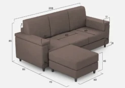 Divano 208x85 design a tre posti con bracciolo squadrato e pouf idrorepellente talpa DI6