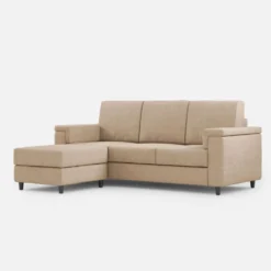 Divano 208x85 design a tre posti con bracciolo squadrato e pouf idrorepellente beige DI6