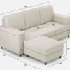 Divano 208x85 design a tre posti con bracciolo squadrato e pouf idrorepellente bianco latte DI6