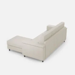 Divano 208x85 design a tre posti con bracciolo squadrato e pouf idrorepellente bianco latte DI6