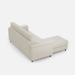 Divano 208x85 design a tre posti con bracciolo squadrato e pouf idrorepellente bianco latte DI6