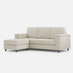 Divano 208x85 design a tre posti con bracciolo squadrato e pouf idrorepellente bianco latte DI6