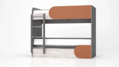 Letto a castello contenitore con scaletta 82x190 cm in grigio, legno bianco e arancio LG13
