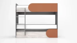 Letto a castello contenitore con scaletta 82x190 cm in grigio, legno bianco e arancio LG13