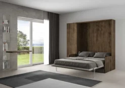 Letto alla francese a scomparsa con divano e pensile a colonna KNT14