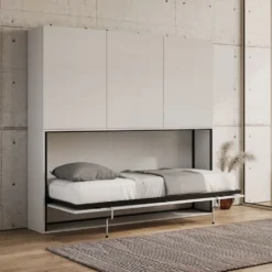 Letto a scomparsa singolo bianco frassino con ante KNDD