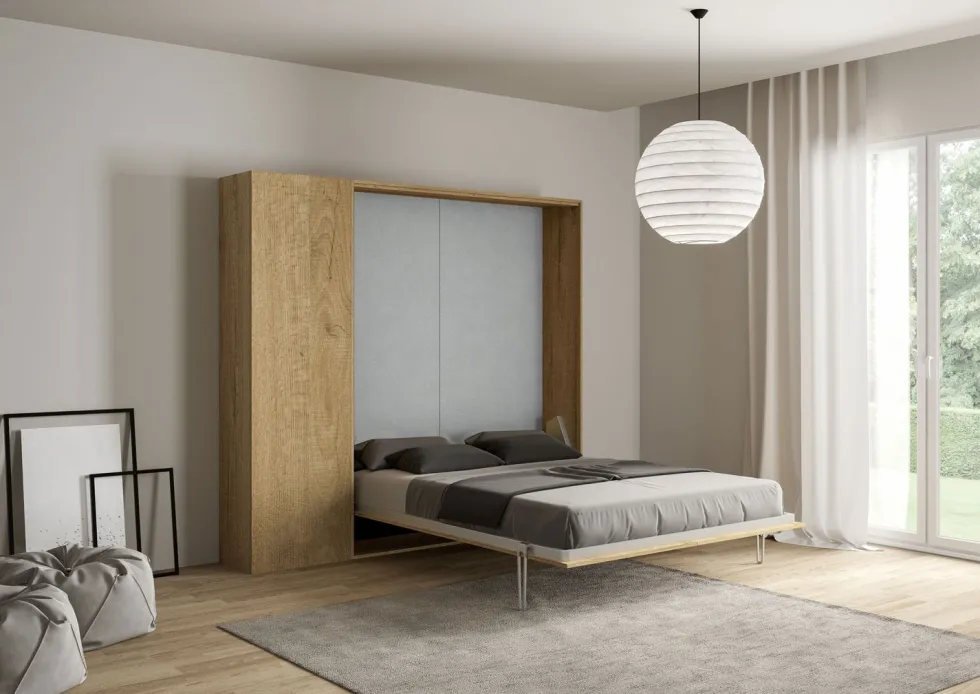Letto matrimoniale a scomparsa con pensile a colonna KNT21