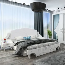 Letto matrimoniale bianco in ecopelle LU35