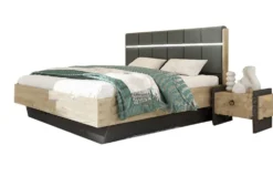 Letto matrimoniale contenitore con comodini 160x200cm grafite quercia beige LU44