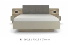 Letto matrimoniale contenitore 160x200 cm con comodini e LED in rovere e grigio pietra LLK14