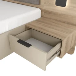 Letto matrimoniale contenitore 160x200 cm con comodini e LED in rovere e grigio pietra LLK14