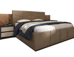 Letto matrimoniale contenitore con comodini 160x200 cm beige grafite e noce LU43