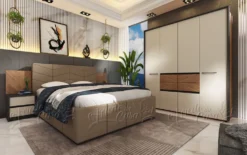 Letto matrimoniale contenitore con comodini 160x200 cm beige grafite e noce LU43