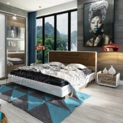 Letto matrimoniale contenitore noce e bianco LU3