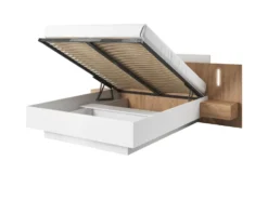 Letto matrimoniale contenitore con comodini e luci LED 160X200cm bianco e rovere LLK13