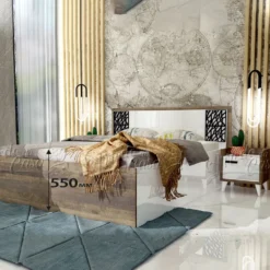 Letto matrimoniale contenitore rovere e bianco lucido LU39