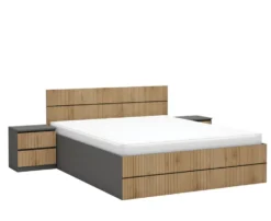 Letto matrimoniale contenitore moderno 160x200 cm in rovere cannettato e grafite LG75