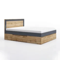 Letto matrimoniale moderno con cassetti 160x200 rovere e antracite LG60