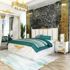 Letto matrimoniale moderno marmo e bianco lucido LU41