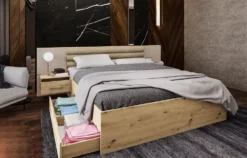 Letto matrimoniale rovere con comodini integrati 160x200 LI24