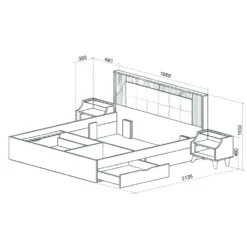 Letto matrimoniale 160x200 cm con testiera imbottita e cassetti rovere scuro, beige e grafite LU47