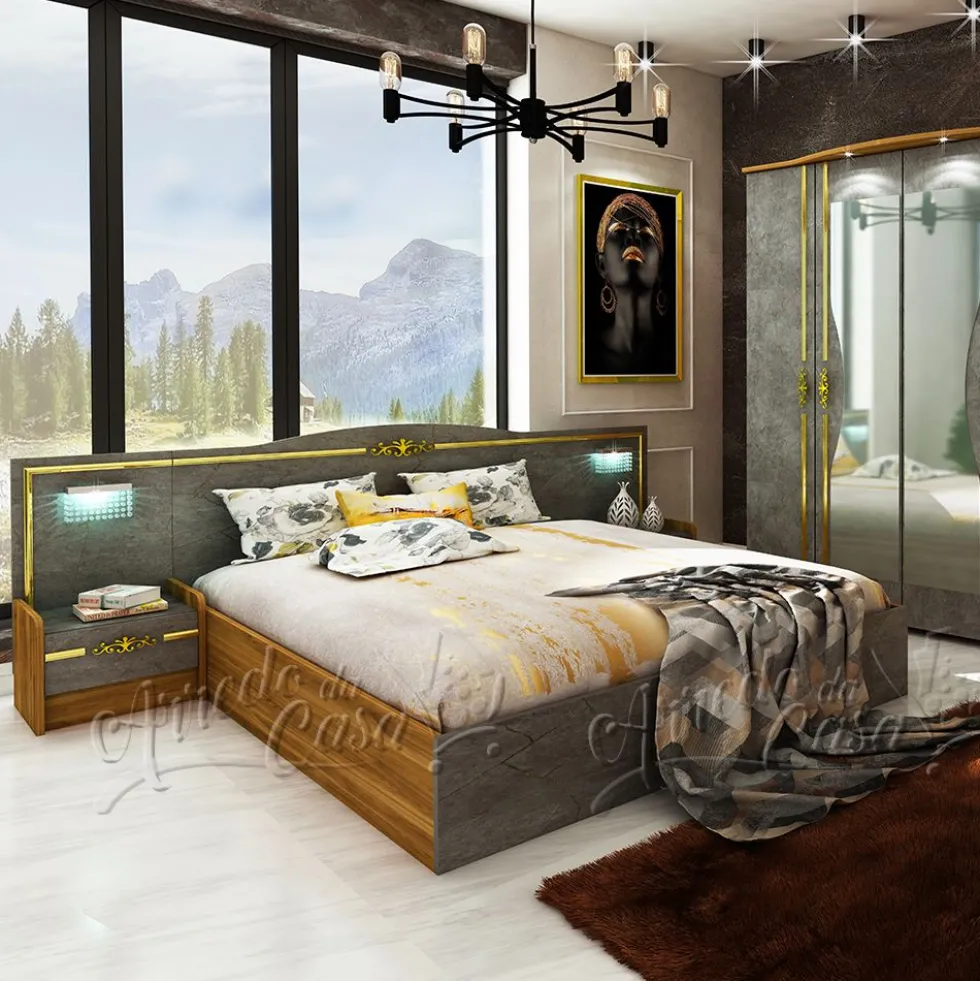 Letto matrimoniale 160x200 rovere e grigio LU37