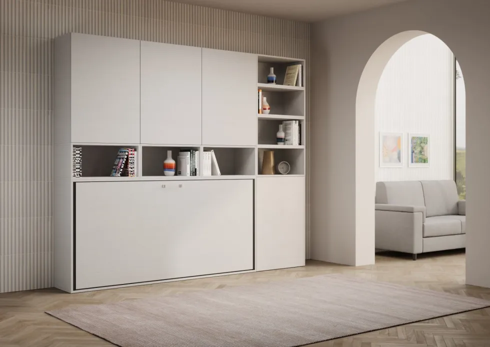 Letto singolo bianco frassino a scomparsa KNDE