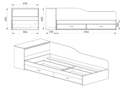 Letto singolo con due cassetti 82x190 LI 2005