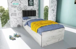 Letto singolo contenitore con testiera imbottita 90x200 LI34