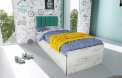 Letto singolo contenitore con testiera imbottita 90x200 LI34
