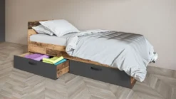 Letto singolo effetto legno e antracite con cassetti 90x200 LI35