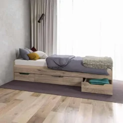 Letto singolo moderno con tre cassetti rovere chiaro 90x200 LI36