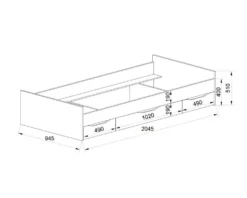 Letto singolo moderno con tre cassetti rovere chiaro 90x200 LI36