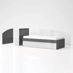 Letto singolo moderno 90x200 bianco lucido e antracite lucido LG61