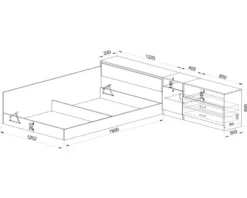 Letto una piazza e mezza 120x190 rovere chiaro e scuro LI2