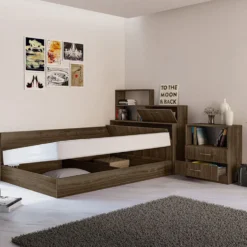 Letto una piazza e mezzo con cassetti noce LI3