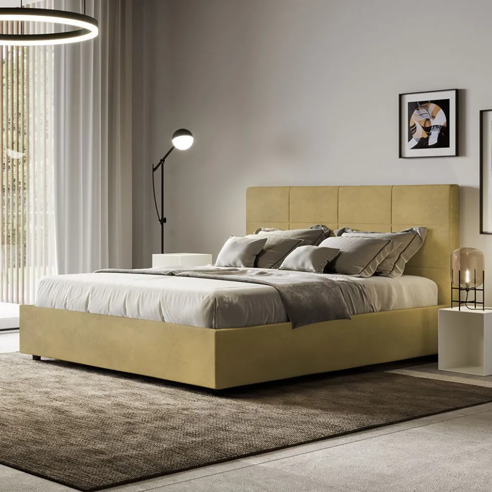 Letto 140x210cm alla francese con giroletto in microfibra ocra LIT297