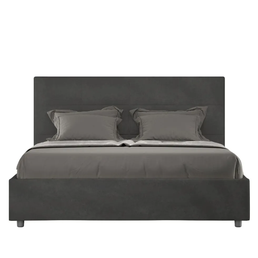 Letto 140x210cm alla francese con giroletto in microfibra grigio LIT297